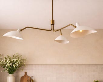 Mid-Century Modern Sputnik Chandelier Raw Brass 3-Light Semi Flush Mount Ceiling Light