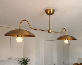 Mid-Century Modern Brass Symmetrical "Gooseneck" Linear Chandelier