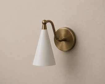 Brass Wall Light Fixture, Cone Glass Sconce, Luxury Bedroom Hallway Lighting
