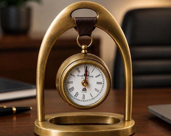 Vintage Brass Hanging Table Clock, Nautical Desk Decor