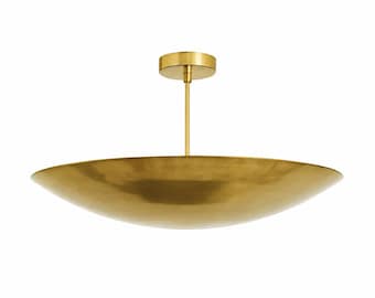 Modern Brass Bowl Pendant Light | Mid Century Modern Ceiling Fixture | Luxury Gold Chandelier for Living Room & Dining Room