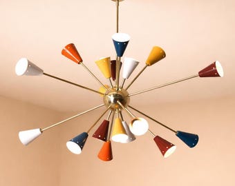 Large Multicolor Sputnik Chandelier, Mid Century Modern Light