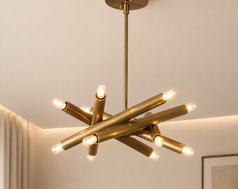 Aurelia Linear Burst Chandelier - Magnus 12-Light Burnished Brass Pendant