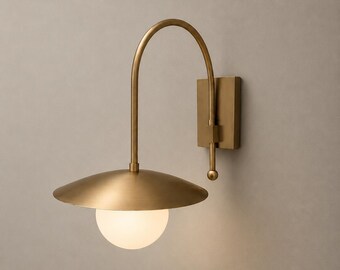 Mid Century Brass Gooseneck Wall Sconce - Modern Nordic Globe Lighting for Living Room