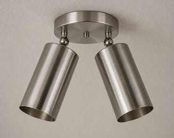 Modern Brushed Nickel Ceiling Light - Adjustable Two-Light Spotlight Fixture
