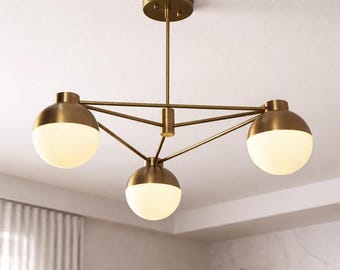 Handmade Modern Gold Chandelier - Orion 3-Globe Mid-Century Pendant Light