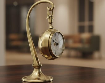 Brass Desk Clock – Antique Style Suspended Table Clock, Roman Numeral Dial