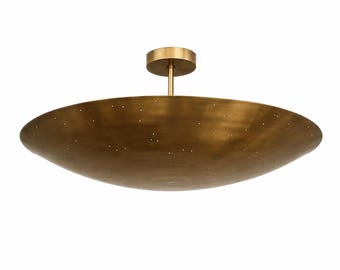 Handcrafted Brass Bowl Ceiling Light, Mid Century Modern Flush Mount Fixture