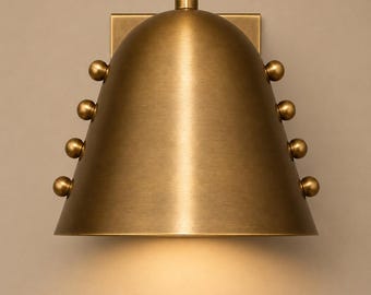 Brass Cone Wall Sconce, Mid Century Modern Wall Light, Antique Brass Wall Lamp, Handmade Bedroom Hallway Lighting
