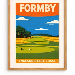 Póster retro del Formby Golf Club – Impresión de la costa del golf de Inglaterra