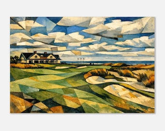 Kiawah Island Ocean Course Print – Cubist Golf Art, 18th Hole Clubhouse View
