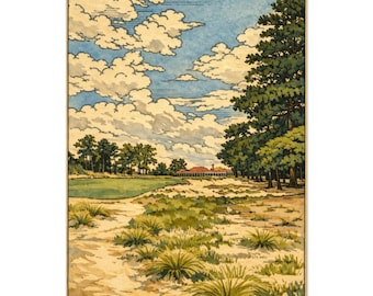 Pinehurst Golf Print – Japanese Woodblock Course Art