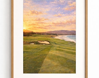 Pebble Beach Golf Print – Iconic 10th Hole Oil Painting, California Coast Landscape