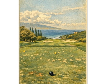 Kapalua Plantation Course Watercolor Print | Maui Golf Wall Art, Coastal Decor