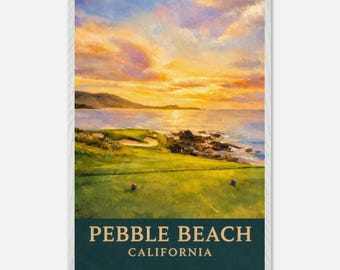 FRAMED Pebble Beach Golf Course 7 Watercolor Print w/ location – California Landscape Art