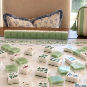 Sage Green Mahjong Tiles | American Mahjong Set l Botanical Mahjong Game Tiles image 4
