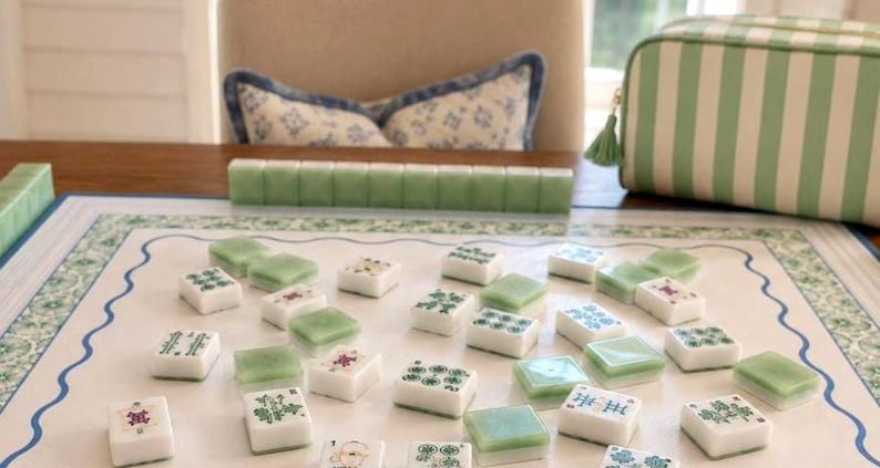 Sage Green Mahjong Tiles | American Mahjong Set l Botanical Mahjong Game Tiles image 4