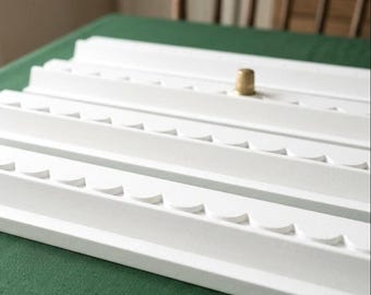 Mahjong Rack Set, White Wood Scalloped Tile with Magnetic Pushers, 20-Inch Set of 4