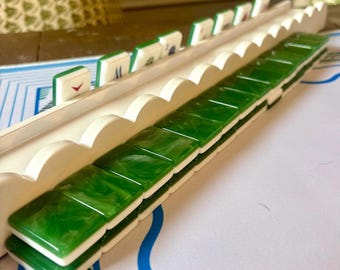 Mahjong Tile Rack Set | Wooden Mahjong Racks  with Magnetic Scalloped Pushers | Mahjong Game Set | Gift for her