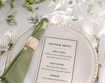 Rehearsal Dinner Menu Template | Elegant Wedding Menu | Editable Reception Signage