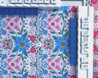Chinoiserie Mahjong Set, Floral Mat, Wooden Racks, Tile Bag (166-Piece)