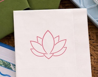 Mahjong Cocktail Napkins | Pink Lotus Napkins | Mahjong Party Favors | Coastal Mahjong Napkins |  Game Night Hostess Gift