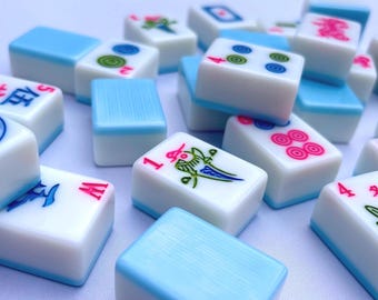 Blue Botanical Mahjong Tiles – Large Melamine  American Mah Jongg Tile Set (40mm, 166 Tiles)