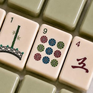 Sage Green Mahjong Tiles | American Mahjong Set l Botanical Mahjong Game Tiles image 3