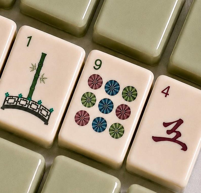 Sage Green Mahjong Tiles | American Mahjong Set l Botanical Mahjong Game Tiles image 3