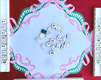 Christmas Mahjong Tile Set, Engraved Acrylic Tiles, Holiday Game Night Bundle