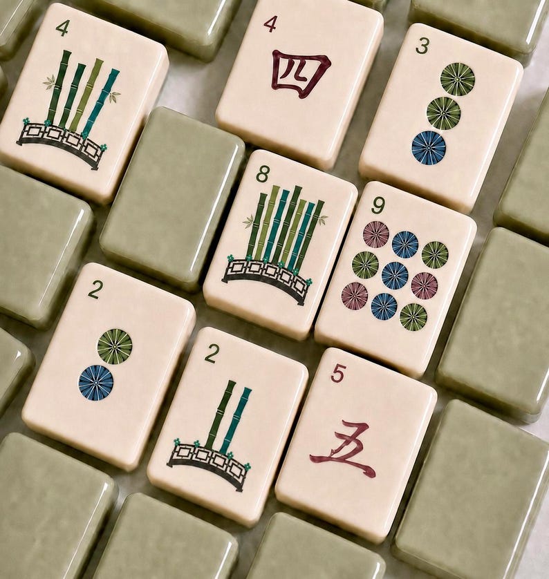 Sage Green Mahjong Tiles | American Mahjong Set l Botanical Mahjong Game Tiles image 1