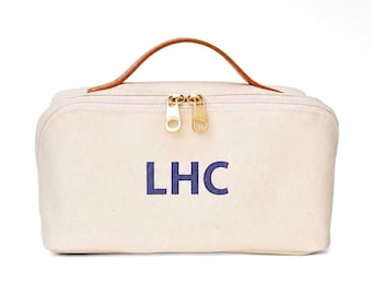 Personalized Mahjong Tile Bag | Ivory Canvas, Cognac Detail, Navy Monogram