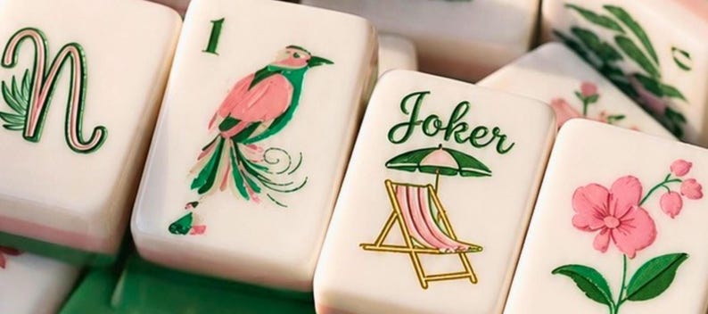 pink mahjong set. mahjong game night gift for her