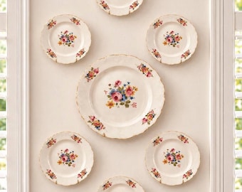 Vintage Floral Plate Wall Set | 7-Piece Curated Gallery Display