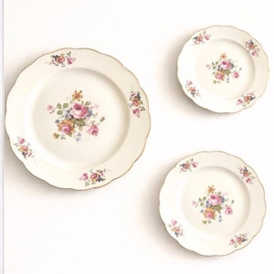 Conjunto de 3 Pratos Decorativos para Parede | Grande, Médio e Pequeno | Porcelana Vintage com Estampa Floral | Pratos para Decoração de Parede