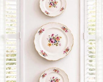 Vintage Plate Wall Set, 3-Piece Decorative Plates | China with Gold Trim