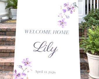 Lavender Floral Baby Shower Welcome Sign Template (Digital Download)