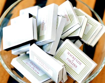 Boîtes d'allumettes personnalisées : cadeaux de mariage à rayures vert olive, cadeau d'invité personnalisé