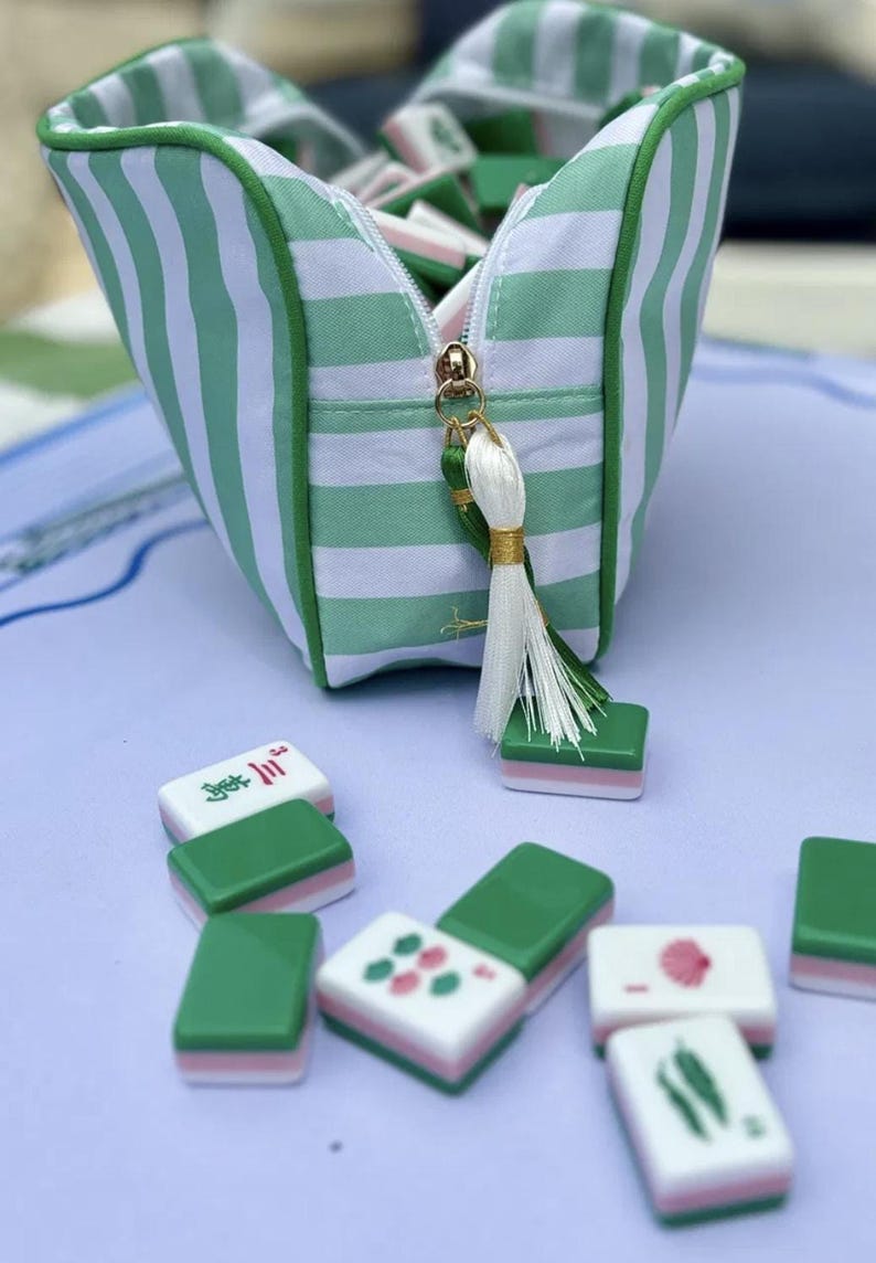 Pink Mahjong Tiles Set with Game Night Bag | American Mah jongg Game Night Set | Mahjong Gift for Her image 3