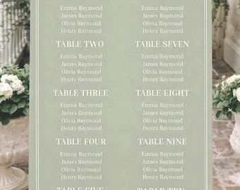 Wedding Seating Chart, Sage Green Reception Seating charts. Printable 18x24 & 24x36 Templates