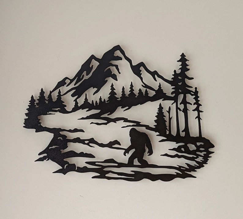 Bigfoot in River Metal Wall Art Etsy