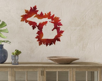 Michigan in Maple leafs metal wall art