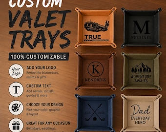 Custom Engraved Faux Leather Valet Tray | Personalized Catch All Organizer