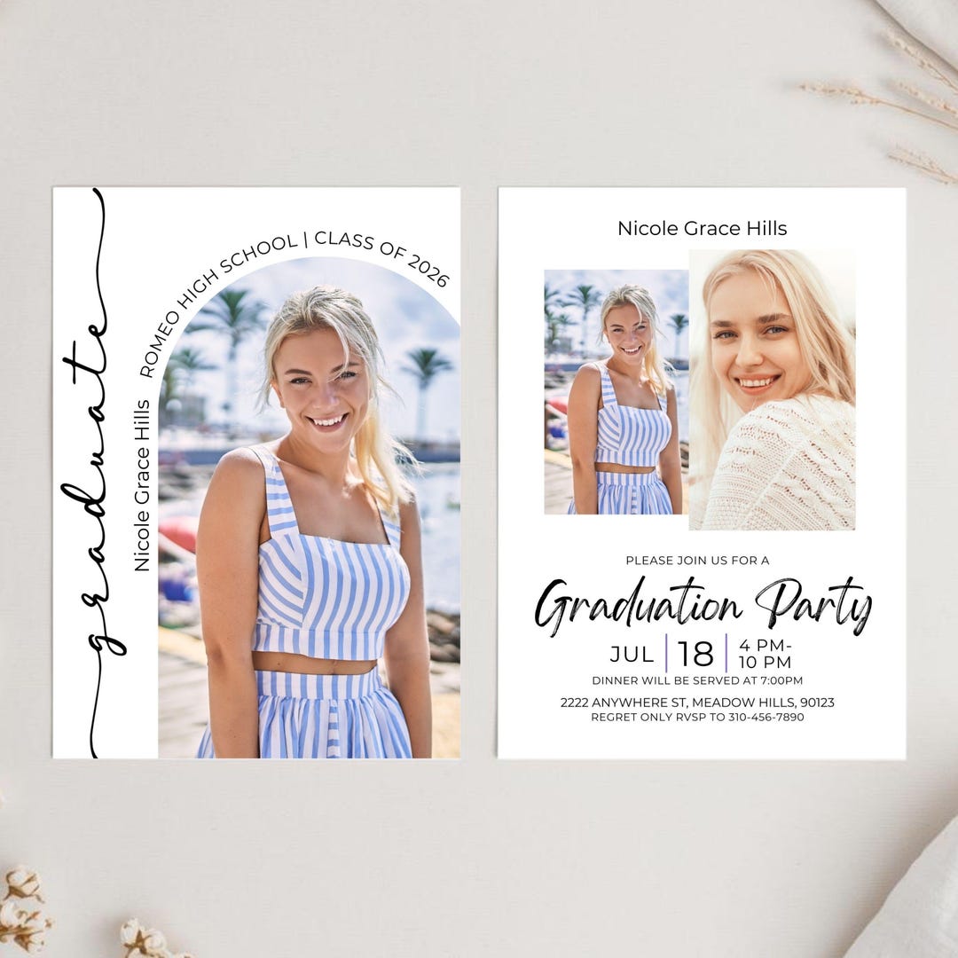 Modern Girl Graduation Announcement Party Invitation, Class of 2026 ...