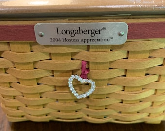 Longaberger Hostess Appreciation Basket Combo with Crystals Heart Tie on, Floral liner, and New Woodcrafts lid Excellent 2004