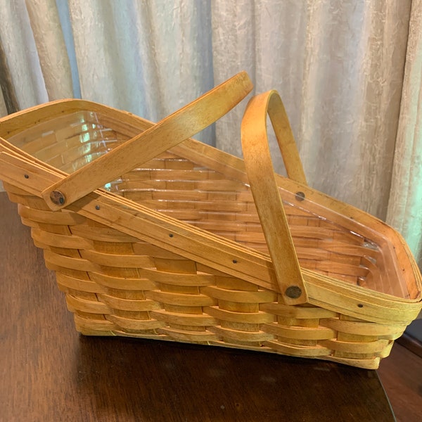 Longaberger Large Vegetable Sleigh Basket Dual Handle with Plastic Protector Vintage 1998 Classic finish EUC