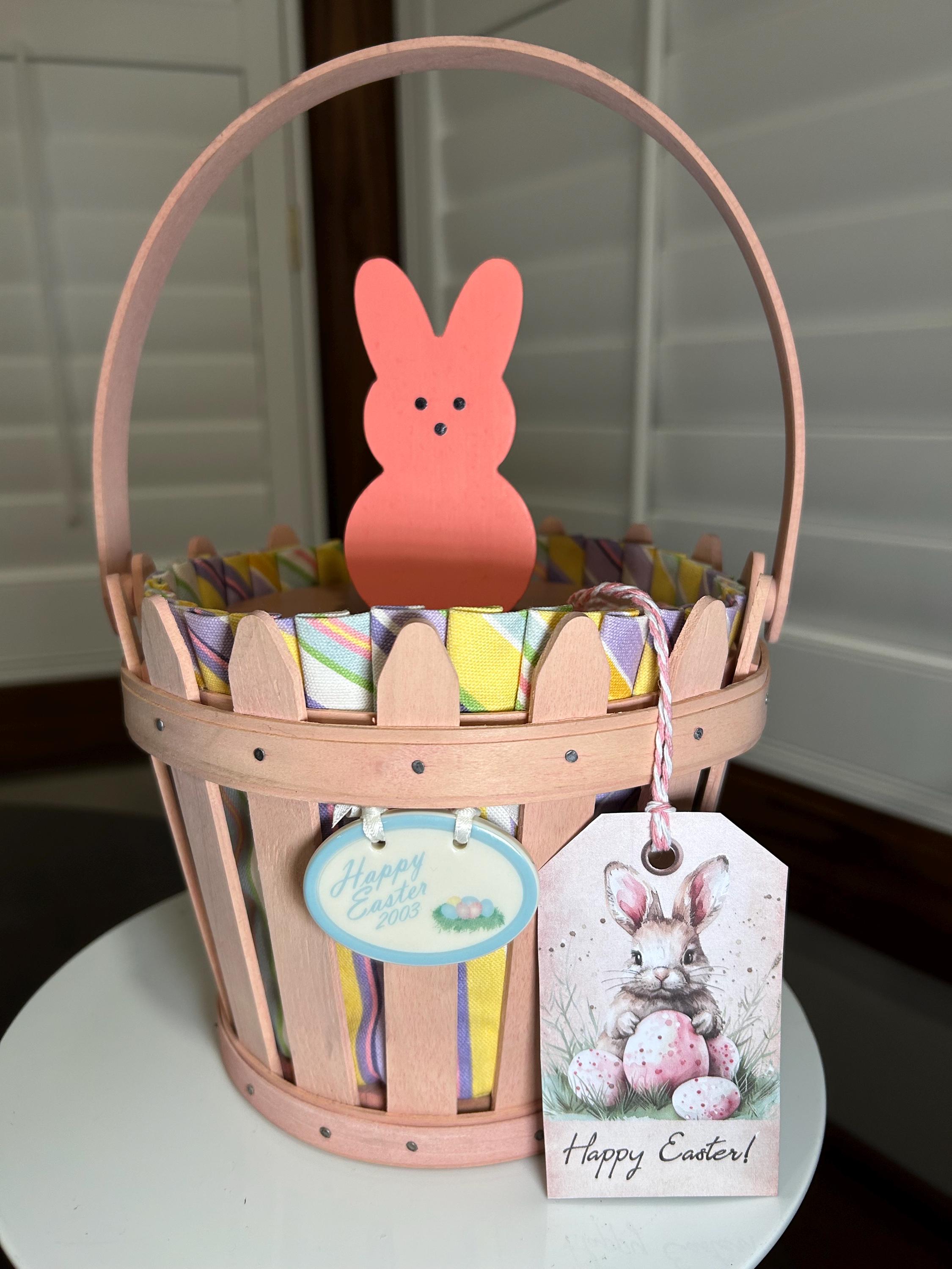 Longaberger Pink / Peach Picket Easter Basket Liner, Protector  display picture 1