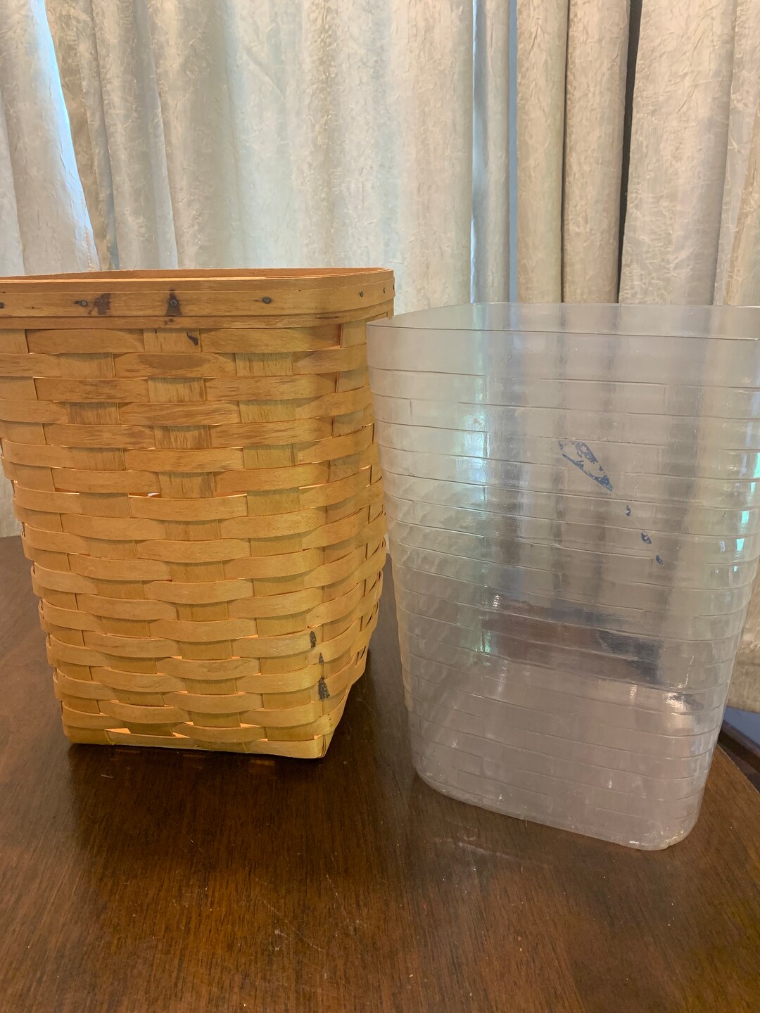 Longaberger Small Waste Basket With Plastic Protector 199 12x10x10 No