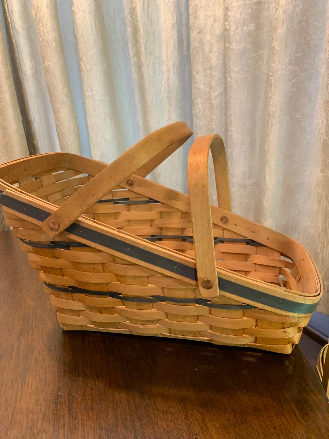 Longaberger Large Vegetable Sleigh Basket Blue Dual Handle Vintage 1996