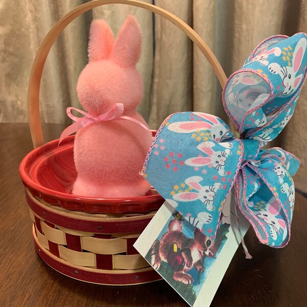 Longaberger Small Cherry Red Pie Easter Basket with Pottery Small Pie Dish Cherry Red New